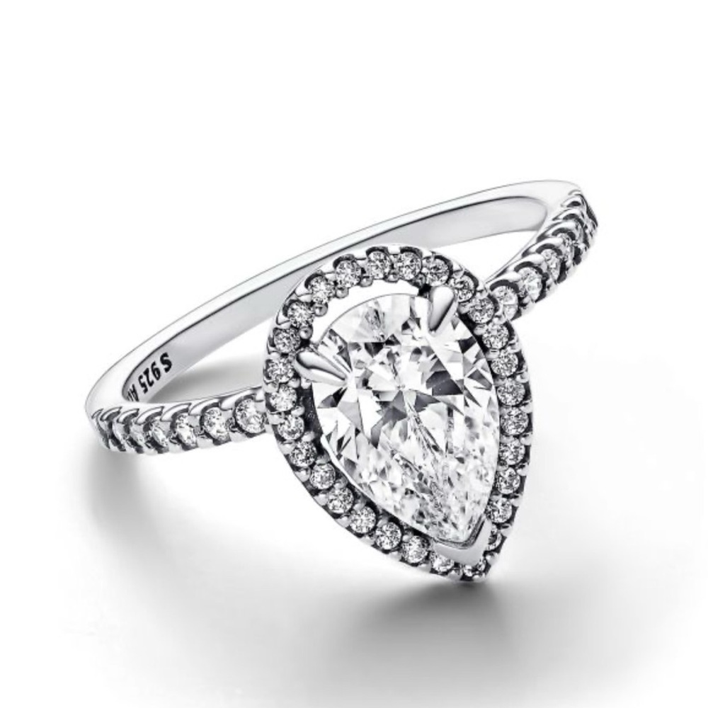 Pandora Silver Teardrop Halo Ring - Picture 1 of 2